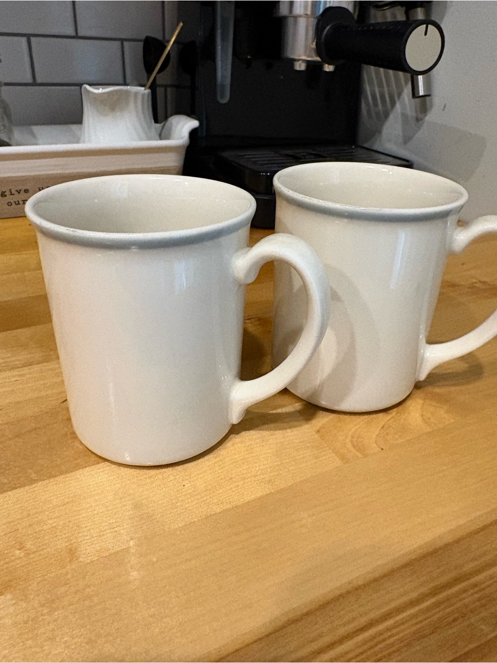 Corningware White Mugs with Light blue Rim, Set of 2